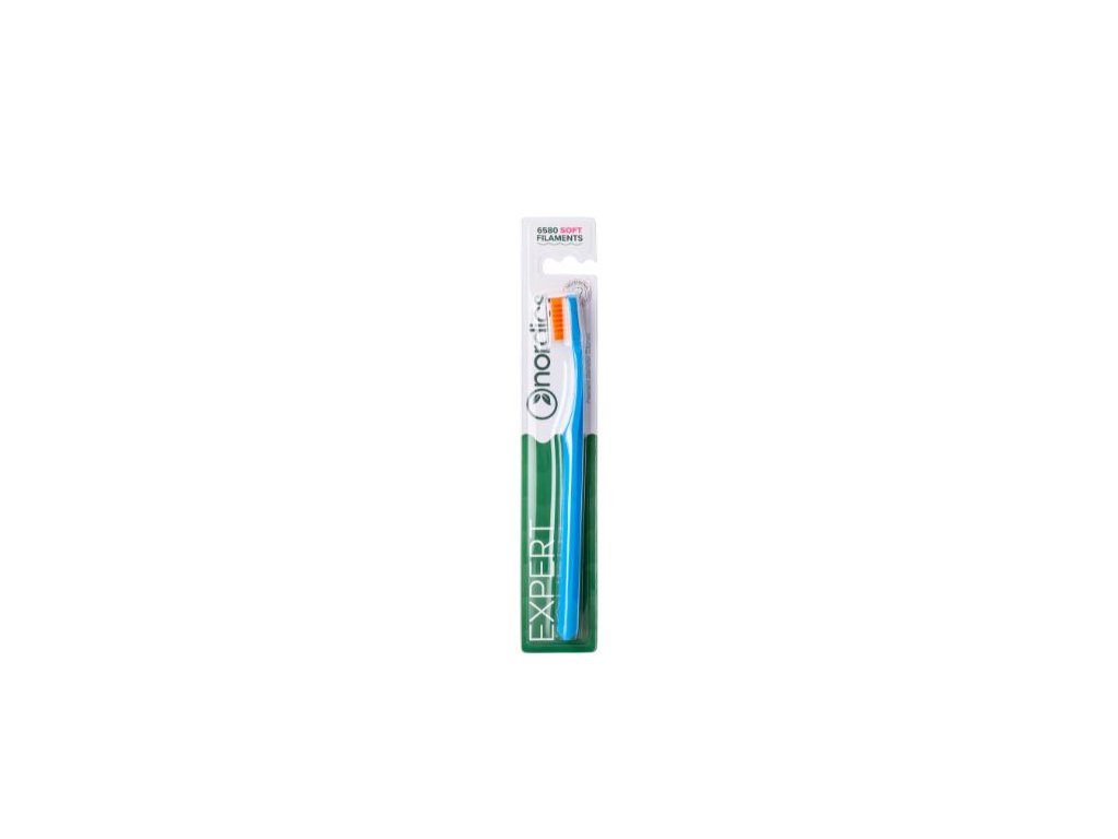 Zubná kefka Soft s ergonomickým zahnutím 6580 štetín modrá Nordics Oral Care Cruelty free