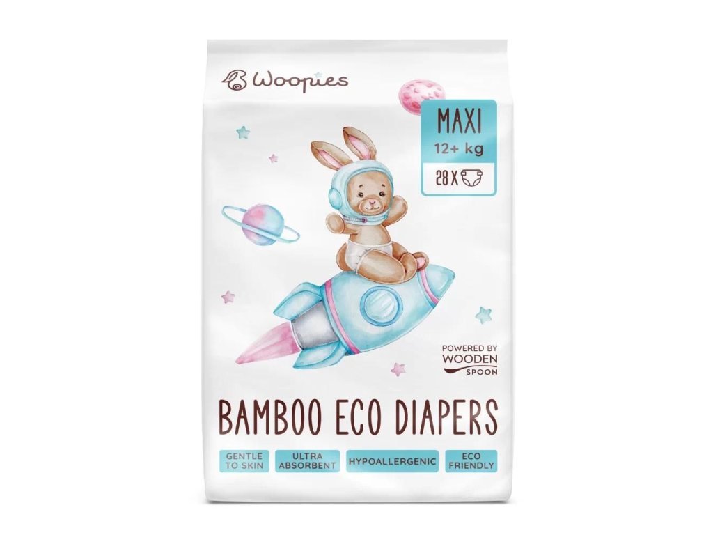 Woopies detské EKO plienky MAXI (12+kg) Wooden Spoon 28ks ECO CERT Cosmos Organic