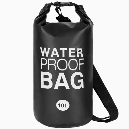 Odolný vodotesný vak s rolovacím uzáverom – 10 l, čierny