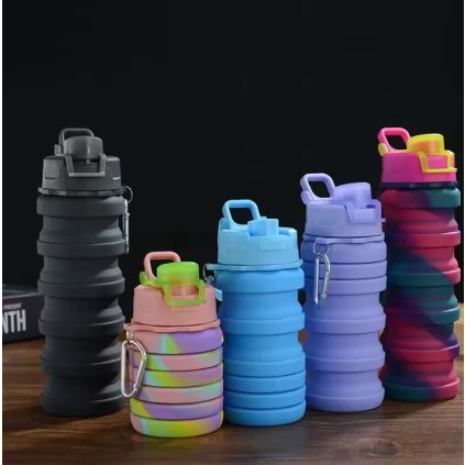 Praktická skladacia silikónová fľaša na vodu 500 ml