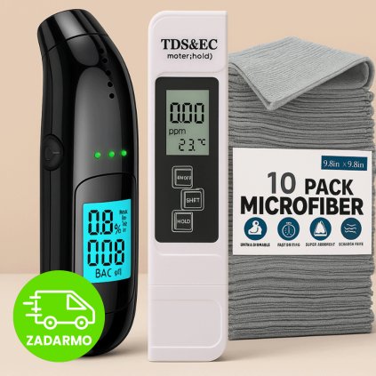 Spoľahlivá praktická auto sada – tester alkoholu, vody a 10× utierka