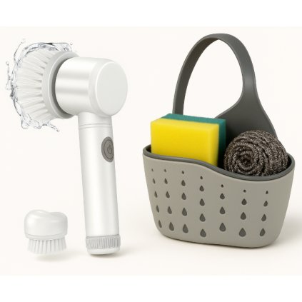 Výkonná elektrická rotačná kefka 5v1 + závesný organizér na drez