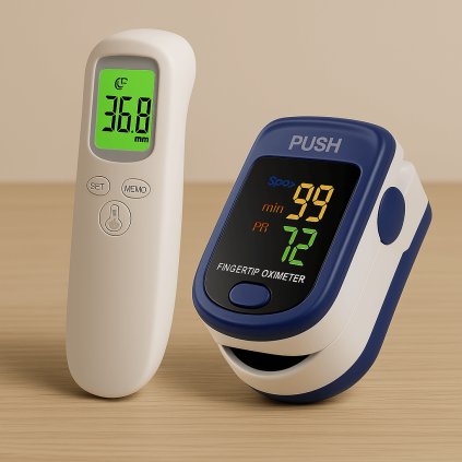 Presný zdravotný balíček – Bezkontaktný teplomer + pulzný oxymeter