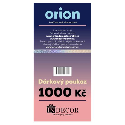 ORION Darčekový poukaz Orion/Indecor 1 000 Kč