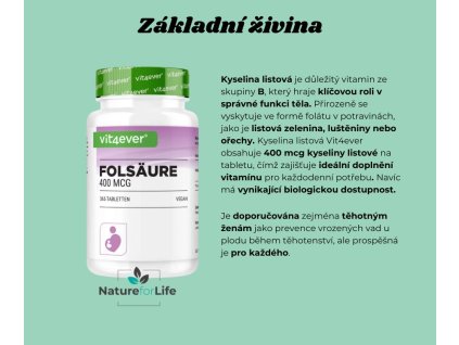 Vit4ever Kyselina listová (5-MTHF) 800 µg | vitamin B9 365 tablet | Natureforlife.cz