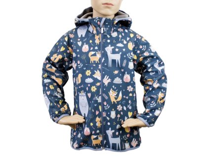 Bunda Fantom softshell holka šedomodrá/zvířátka