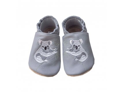 Capáčky BaBice kožené s podešví šedá/koala (Barva šedá, Velikost boty 20-21)
