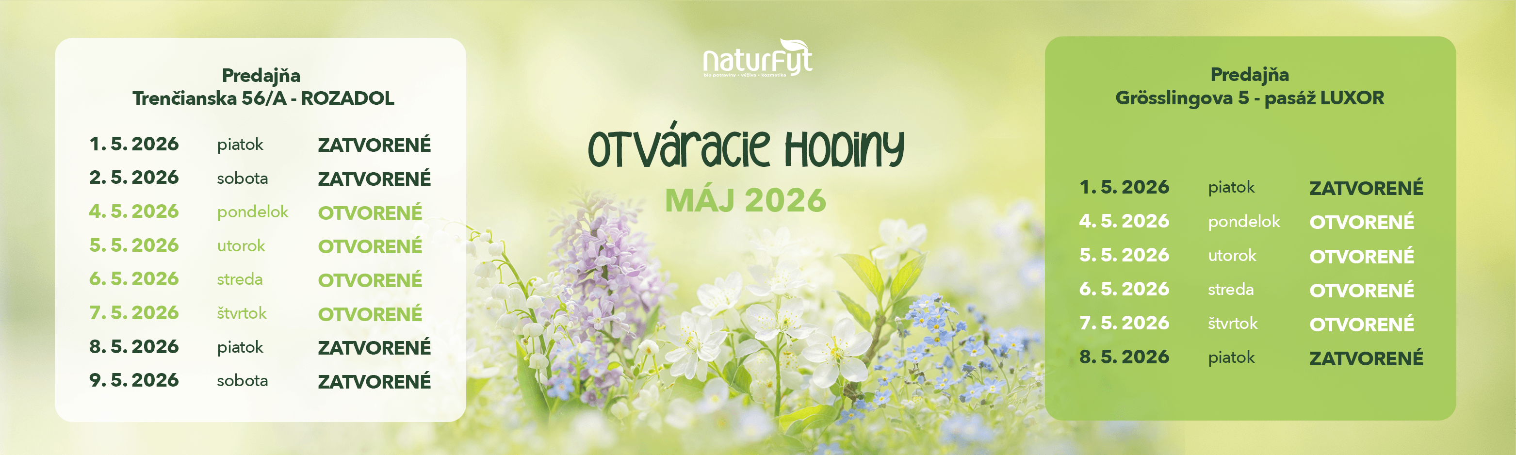 Otváracie hodiny MÁJ
