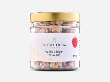 Slowlandia Maliny v bielej čokoláde 120 g sklo