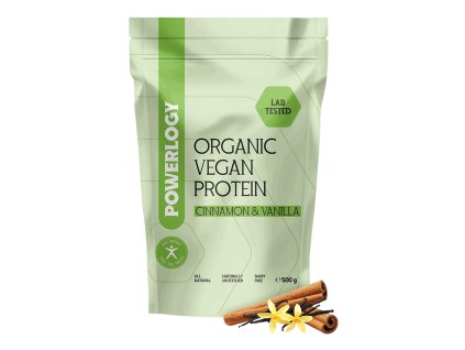 Powerlogy Organic vegan protein 500 g škorica, vanilka