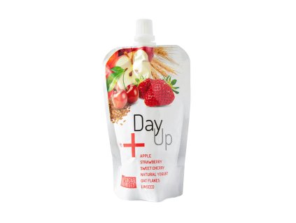Dezert ovocný jablko, jahoda, třešeň s jogurtem a cereáliemi - kapsička 120 g DAY UP