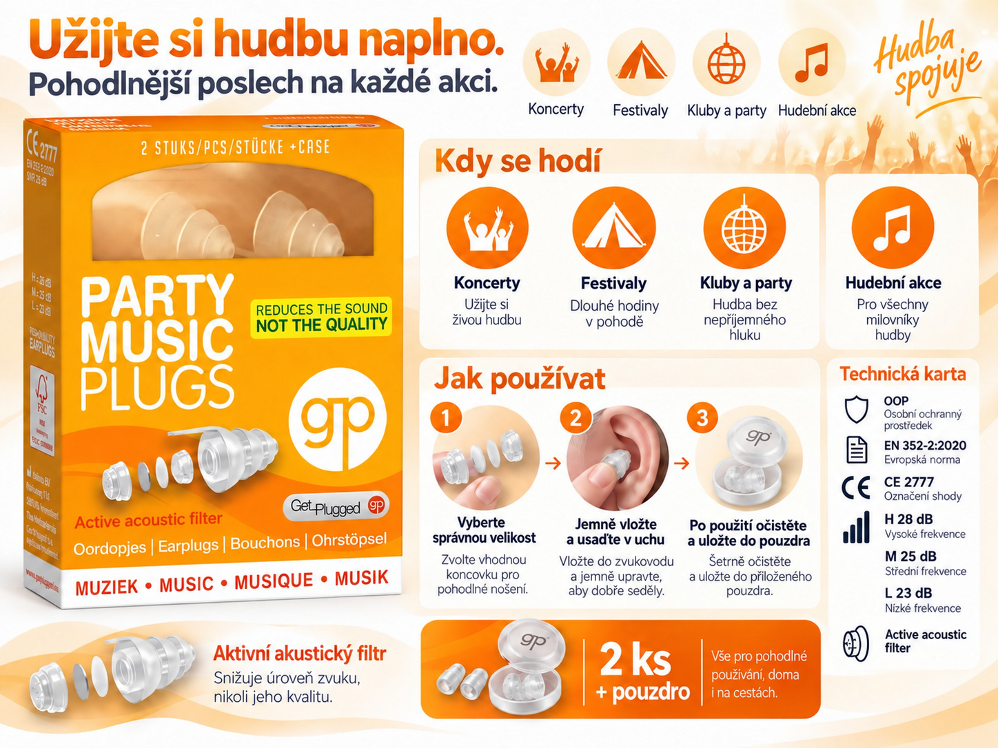Český obrázkový návod Get Plugged Party Music Plugs
