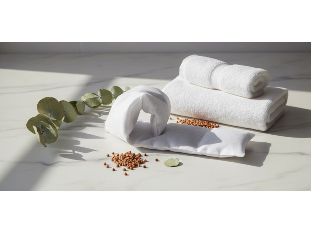 Polštářky z bavlny a pohankových slupek k zábalům na krk