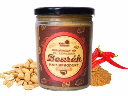 Arašídový krém Bourák Naturprodukt, chilli, skořice