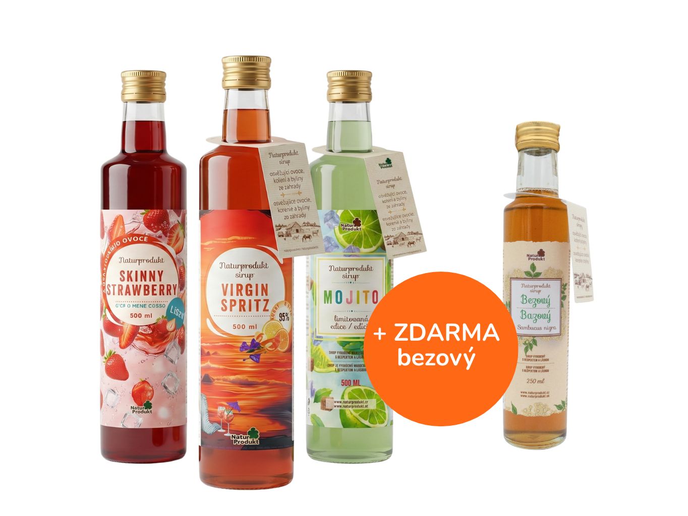 Výhodná sada vybraných koktejlových sirupů 3x500 ml + 1 x Bezový sirup 250 ml zdarma