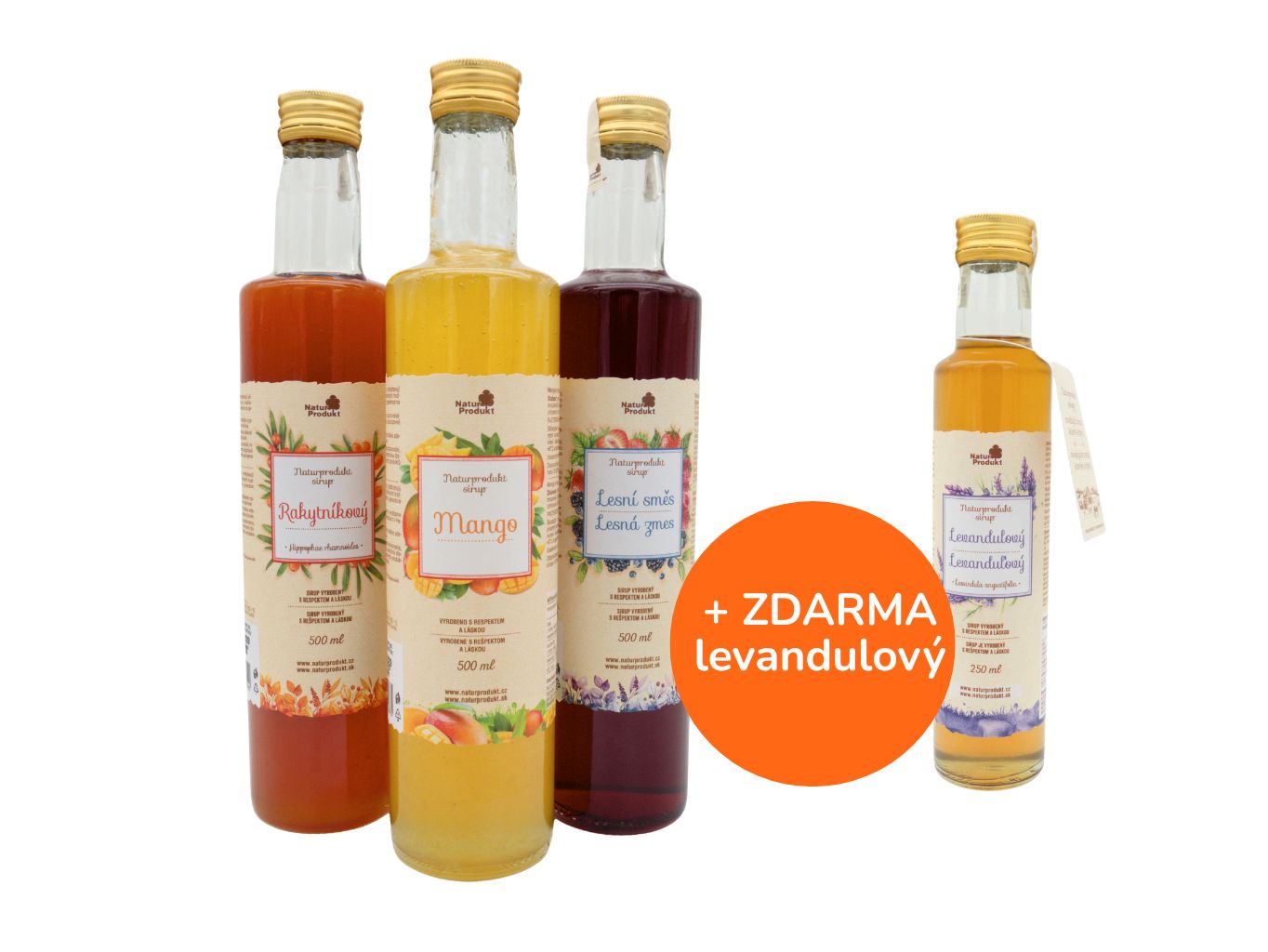 Výhodná sada nejoblíbenějších sirupů pro letní limonády 3x500 ml + 1 x Levandulový sirup 250 ml zdarma