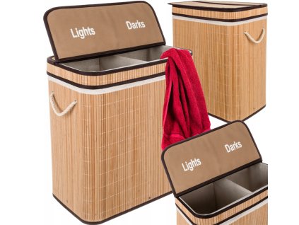 elegantní dvojitý koš na prádlo - bambusový koš na prádlo
