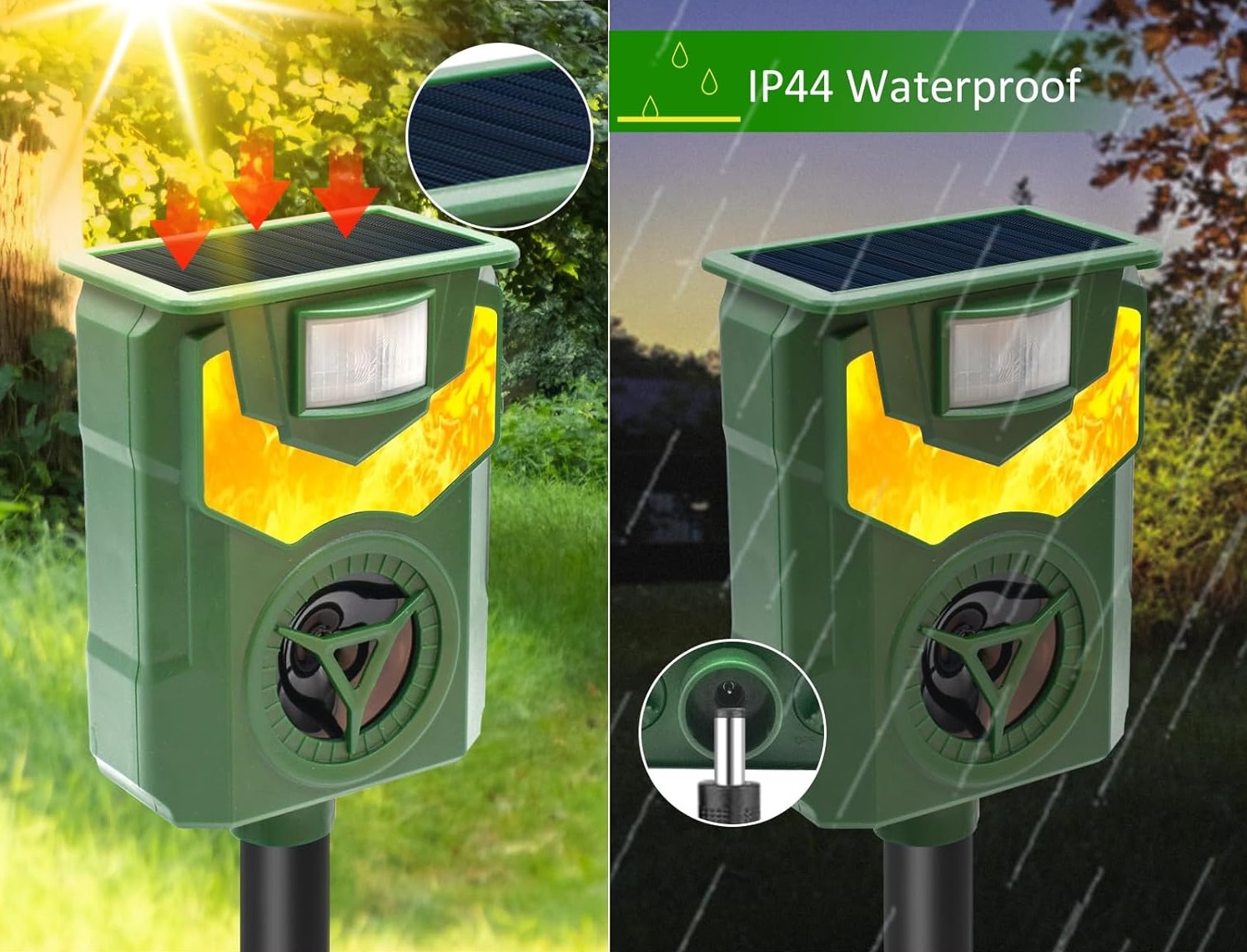 Kutyák és macskák hatékony ultrahangos ijesztője lángutánzattal