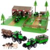 bájos farm állatokkal és mezőgazdasági járművekkel