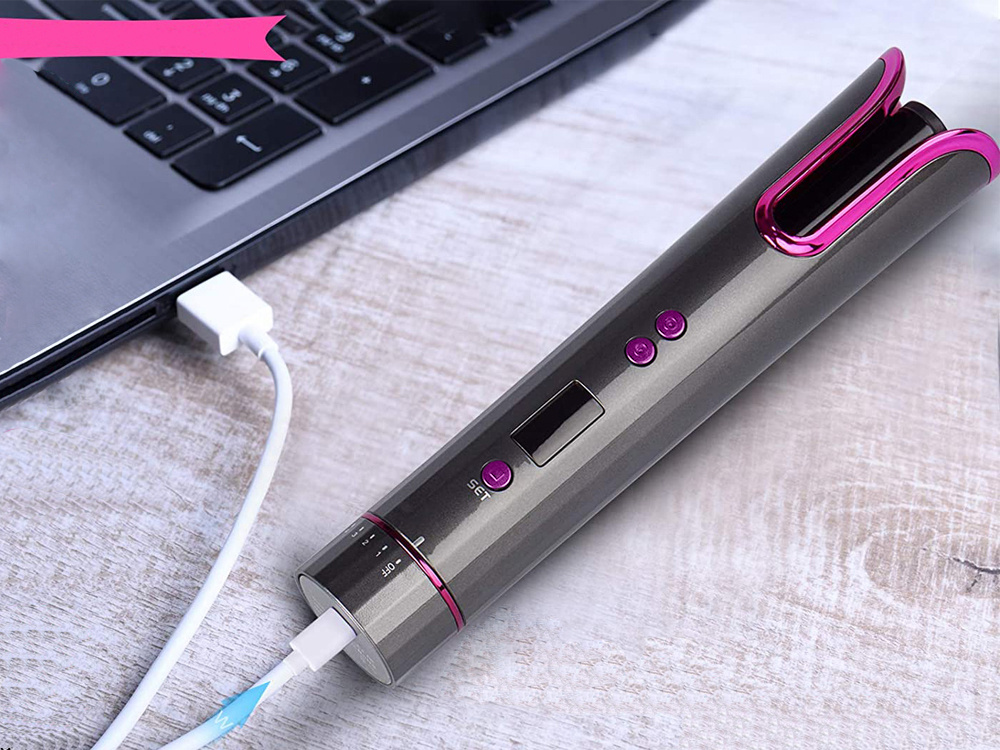 praktická bezdrôtová automatická kulma na vlasy s powerbankou