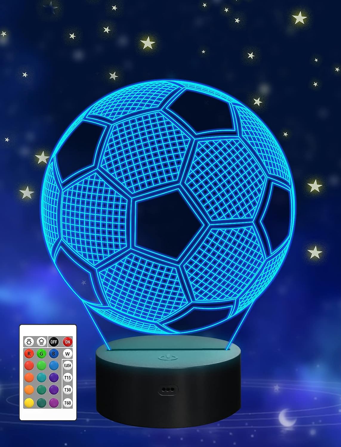Moderná detská nočná lampa v tvare futbalovej lopty - 3D ilúzia