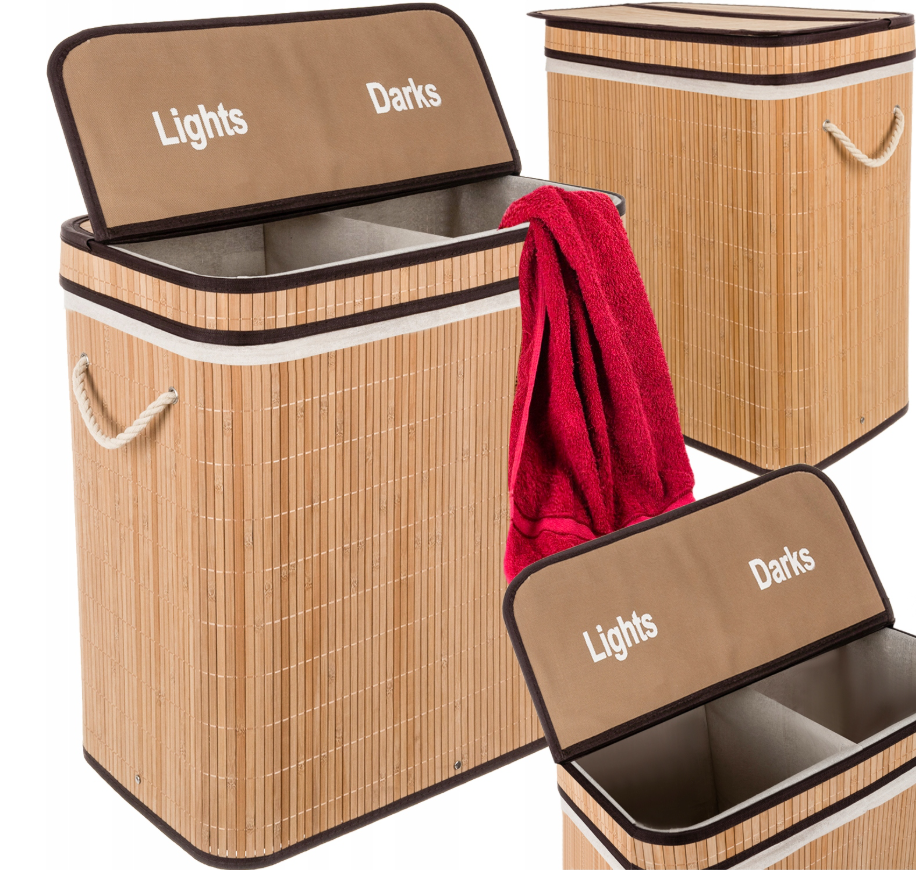 Naturzon | Elegantný dvojitý kôš na prádlo  - bambusový kôš na bielizeň