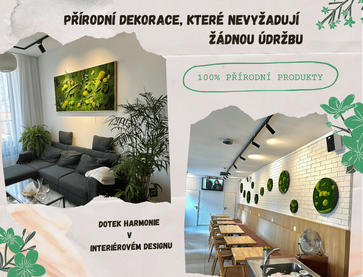 Mechové obrazy, mechové stěny, obrazy ze stabilizovaného mechu, přírodní dekorace, interiérový design
