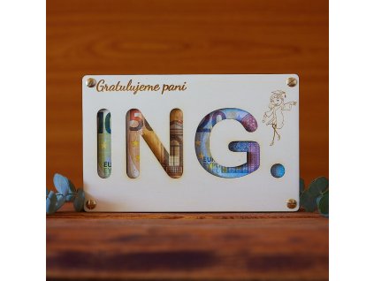 Dřevěná obálka – finanční dar pro Ing., Mgr., Bc.
