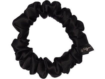 Uzka satenova cerna scrunchie do vlasu