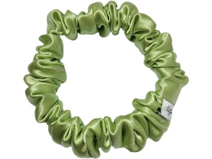 Uzka satenova scrunchie zlutozelena