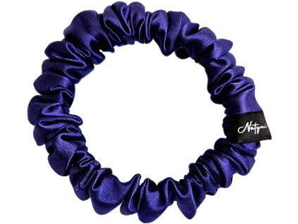Uzka satenova scrunchie fialova natymi