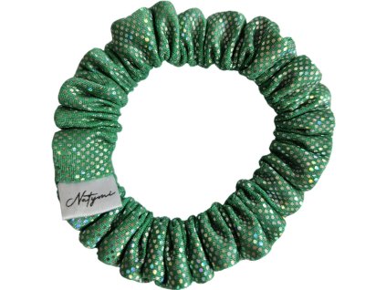 Zelena uzka holograficka gumicka do vlasu scrunchie