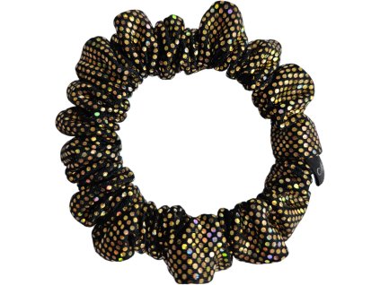 Cerna holograficka gumicka na vlasy zlaty efekt scrunchie