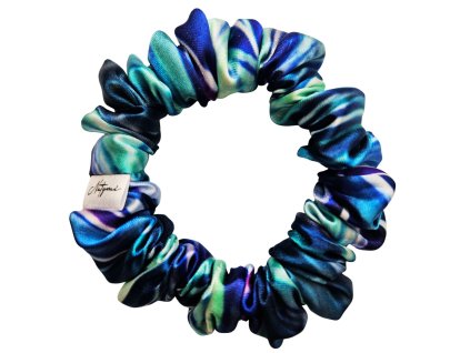 Uzka satenova scrunchie velke listy