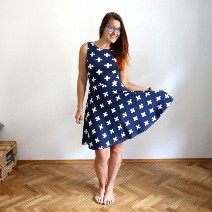 Půlkolové šaty BIO kříže / modrá (Barva Tmavě modrá, Velikost XL)