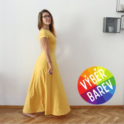 Půlkolové MAXIšaty jednobarevné / kr. rukáv / VÝBĚR BAREV!
