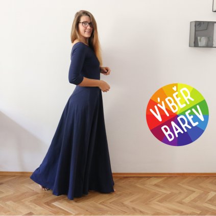 Půlkolové MAXIšaty jednobarevné / 3/4 rukávy / VÝBĚR BAREV!