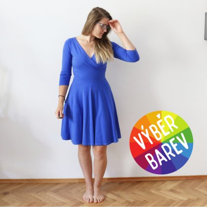 Půlkolové šaty zavinovací, jednobarevné / 3/4 rukávy / VÝBĚR BAREV!