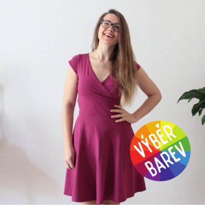 Půlkolové šaty zavinovací / kr. rukáv / jednobarevné / VÝBĚR BAREV!