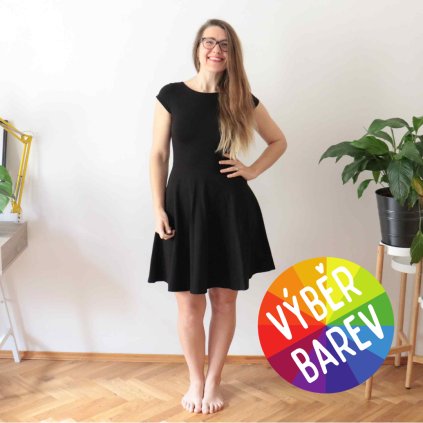 Půlkolové šaty jednobarevné / kr. rukáv / VÝBĚR BAREV!