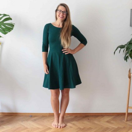 Půlkolové šaty, tm.zelená / 3/4 rukávy (Barva Tmavě zelená, Velikost M)