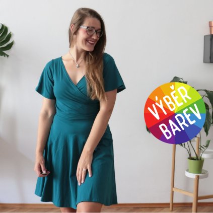 Půlkolové zavinovací šaty zvonový rukáv / jednobarevné / VÝBĚR BAREV!