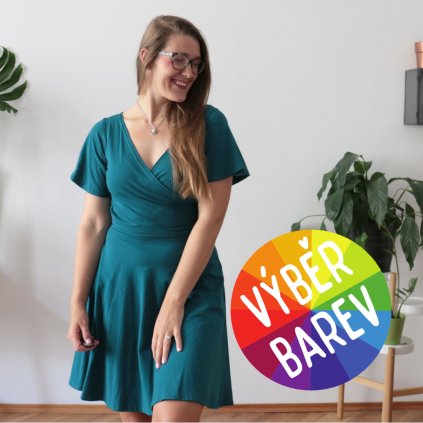 Půlkolové zavinovací šaty zvonový rukáv / jednobarevné / VÝBĚR BAREV!