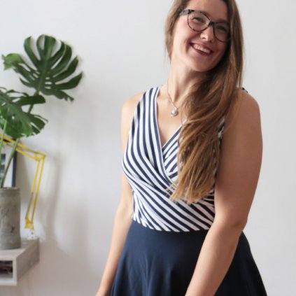 šaty půlkolové tílko zavin modré proužky + modrá (15)a