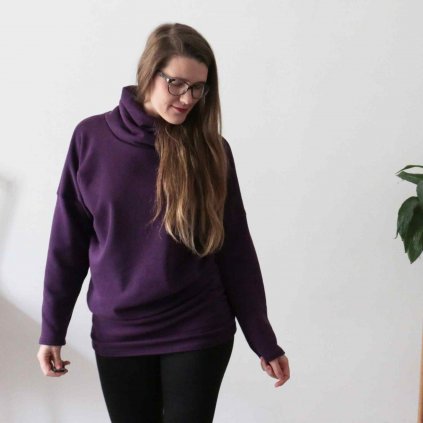 Dlouhá mikina s rolákem / tm.fialová (Barva Fialová, Velikost S/M)