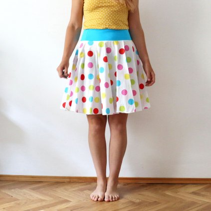 sukně úplet kolová barevné puntíky + tyrkys (10)