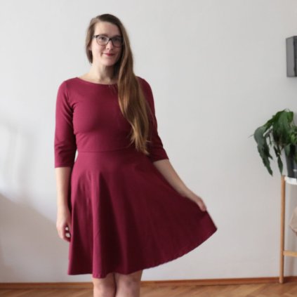 šaty půlkolo rukáv džínovina vínová (2)
