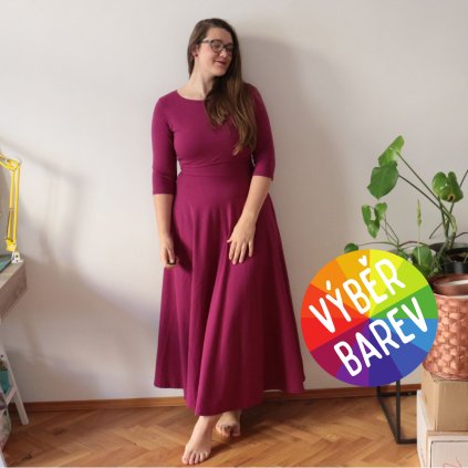 KOJICÍ Půlkolové MAXIšaty jednobarevné / 3/4 rukávy / VÝBĚR BAREV!