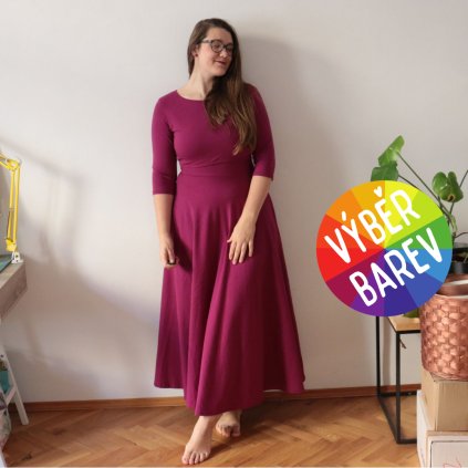 KOJICÍ Půlkolové MAXIšaty jednobarevné / 3/4 rukávy / VÝBĚR BAREV!