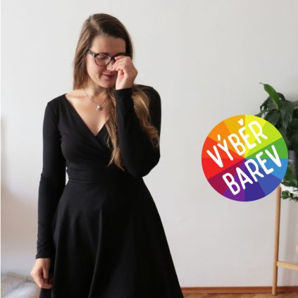 Půlkolové šaty zavinovací, jednobarevné / dlouhé rukávy / VÝBĚR BAREV!